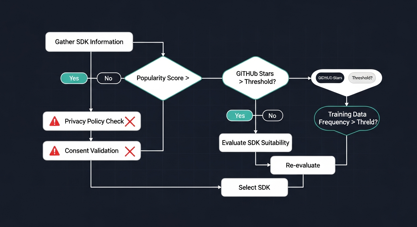 Diagram showing how AI agents choose SDKs without privacy validation