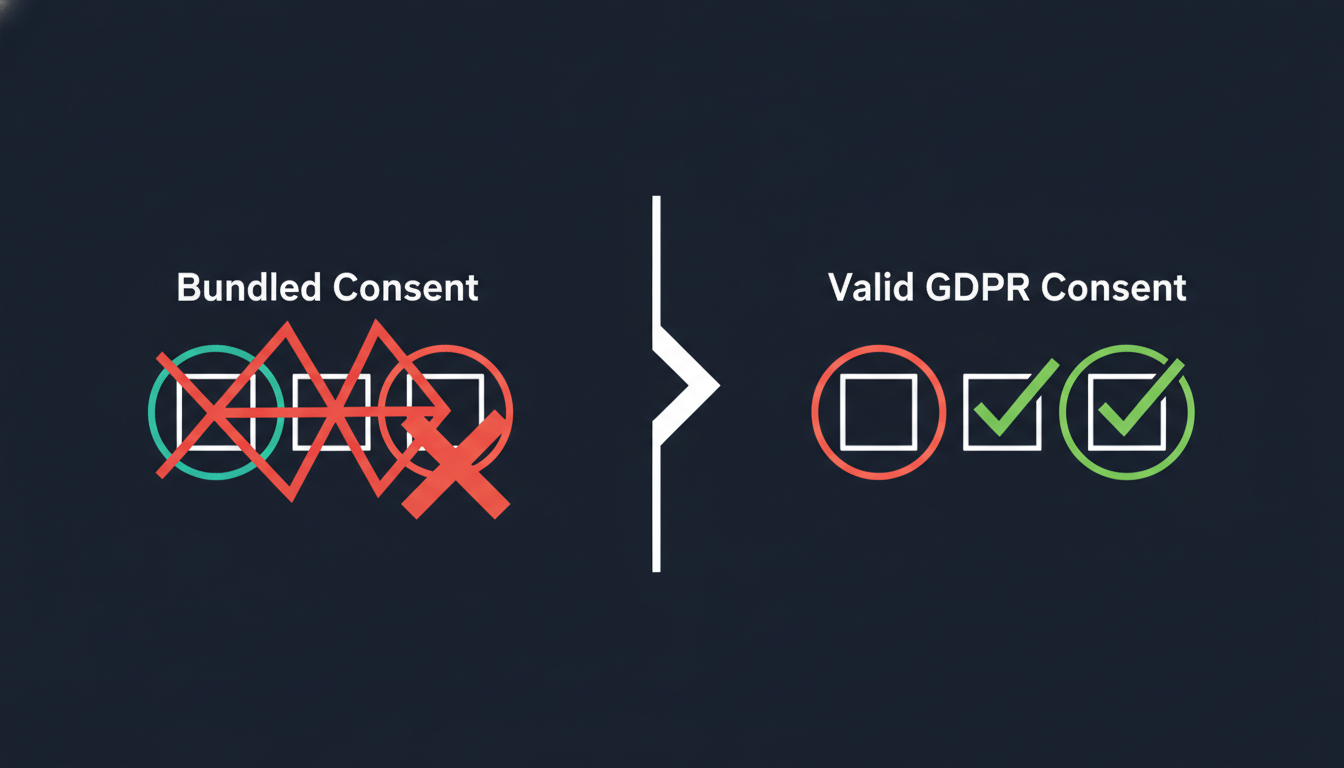 Diagram comparing bundled consent vs valid GDPR consent structure